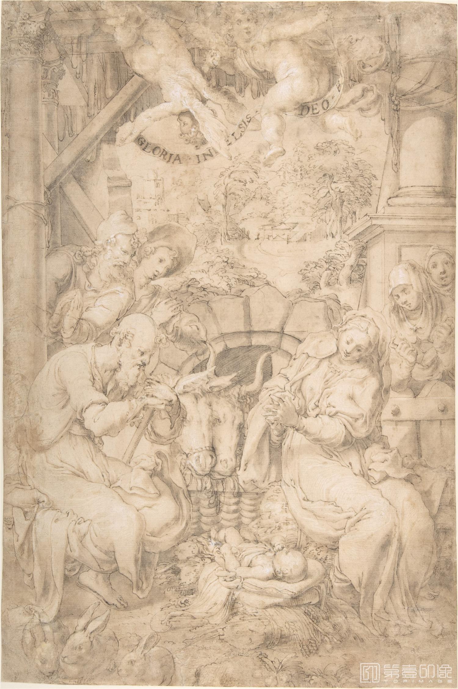 素描-美国纽约大都会美术馆素描藏画-TromettaThe Adoration of the Shepherds-1641